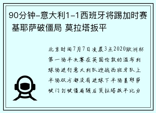 90分钟-意大利1-1西班牙将踢加时赛 基耶萨破僵局 莫拉塔扳平